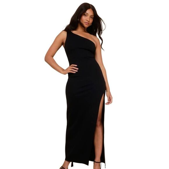 Lulu's good times only black one-shoulder maxi dress Medium - Picture 1 of 9